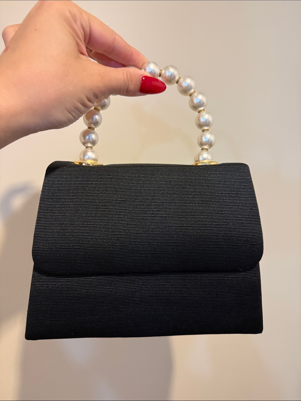 Classic Black Mini Top-Handle Bag with Pearl Accent